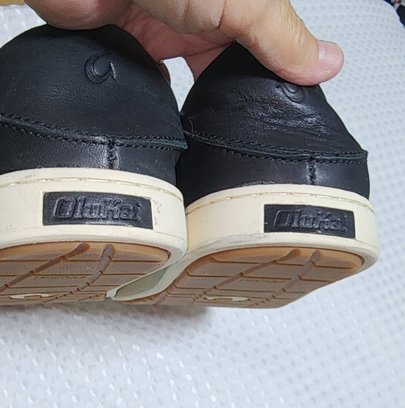 OLUKAI GUC MENS SIZE 8.5 BLACK LEATHER LACEUP CASUAL SNEAKERS SHOES - Picture 7 of 12